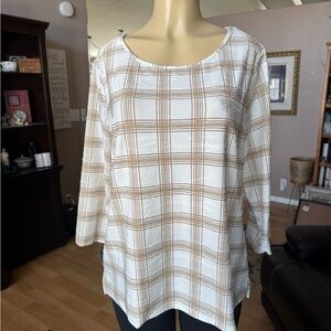 Emily Daniels white & gold plaid 3/4 sleeves blouse-size XL-NWT
